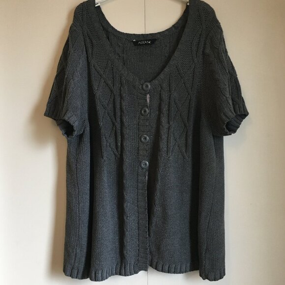 Chunky Cable Knit Short Sleeve Cotton Button Up Cardigan Sweater - Picture 15 of 15